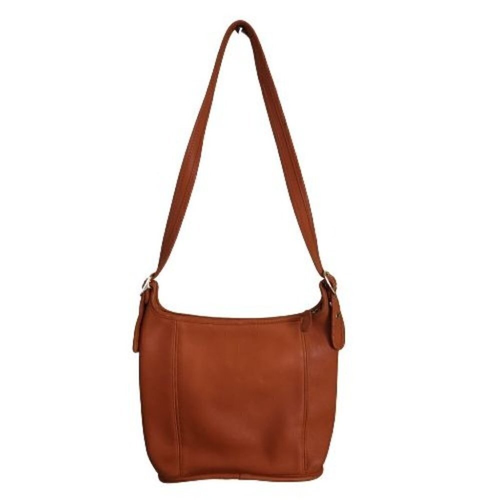 Vintage Genuine Leather Orange Bucket Tote Bag